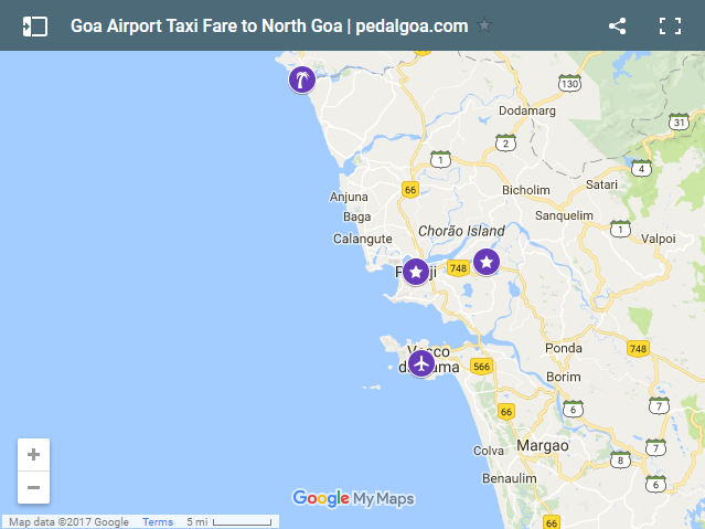 Map of Goa Airport to Fort Tiracol Heritage Hotel or Terekhol Fort: distance + taxi fare. North Goa, India