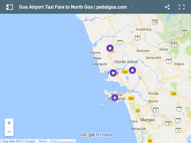 Map of Goa Airport to Mapusa: distance + taxi fare. North Goa, India