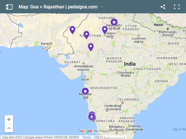 Rajasthan and Goa, Map of India